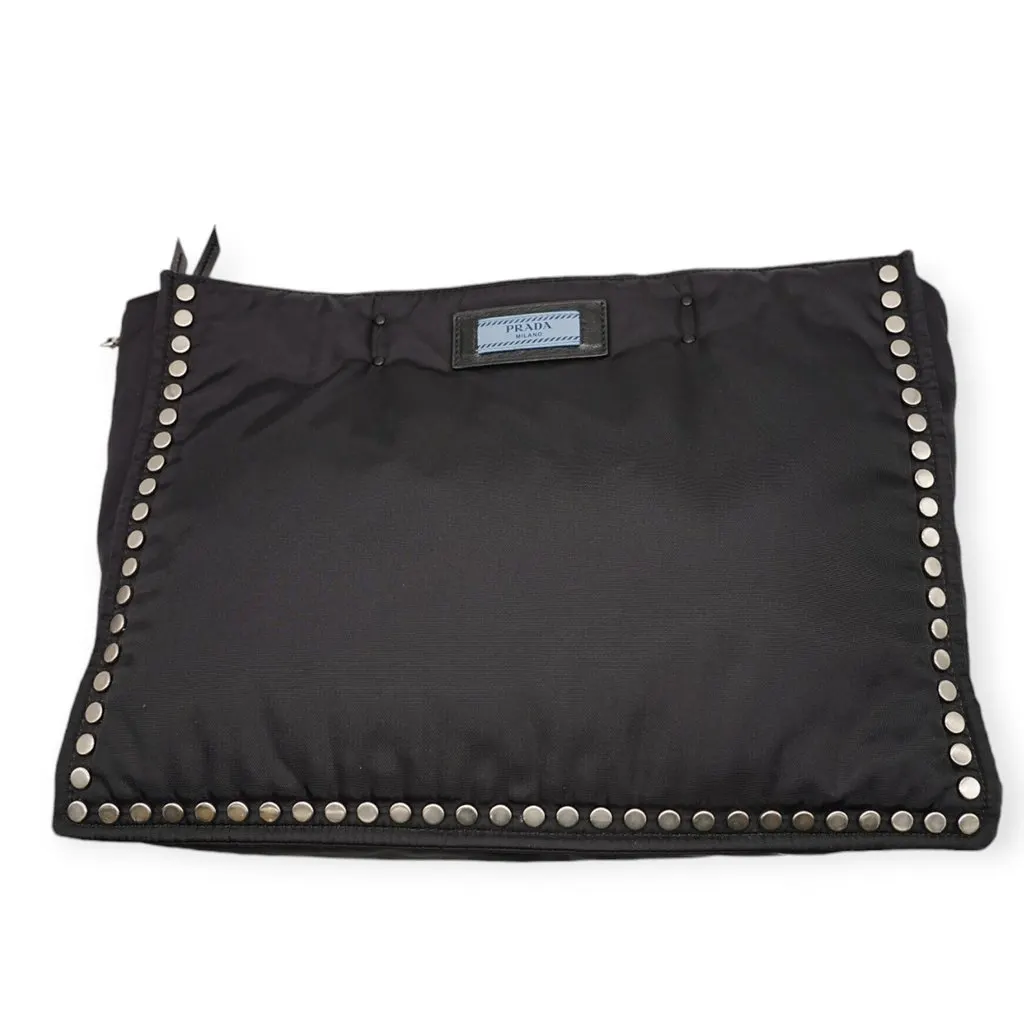 Prada Re-Nylon Black and Blue Riveted Tote Bag - '20s Black Good - Front View