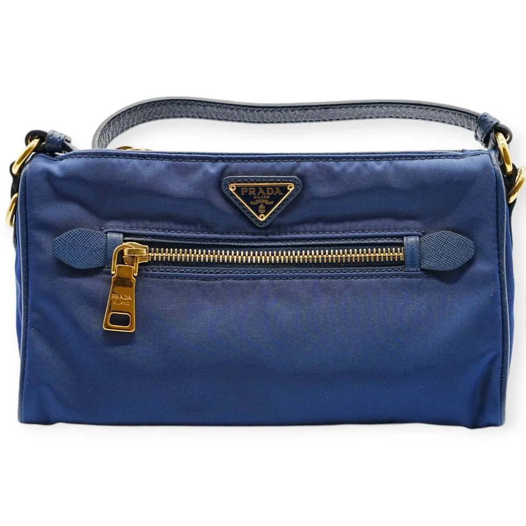 Prada Blue Nylon Shoulder Bag - '10s Blue Good - Front View