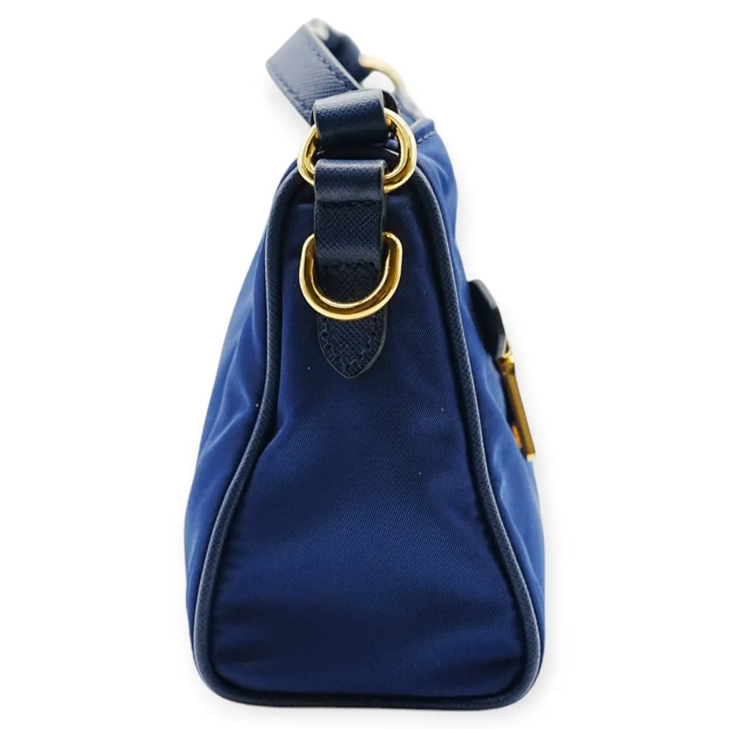 Prada Blue Nylon Shoulder Bag - '10s Blue Good - Model View