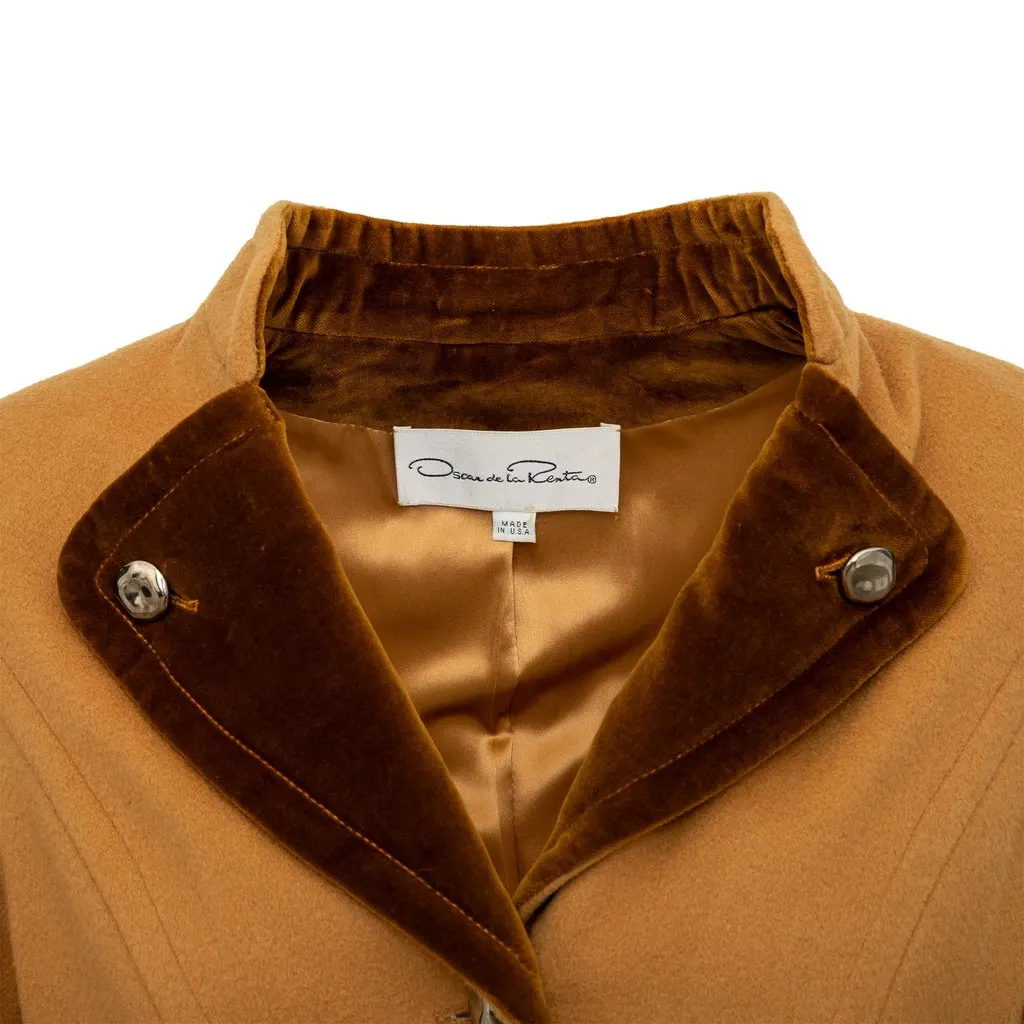 Oscar de la Renta Oscar de la Renta Velvet Collar Wool Jacket - '90s Brown Velvet Good - Model View