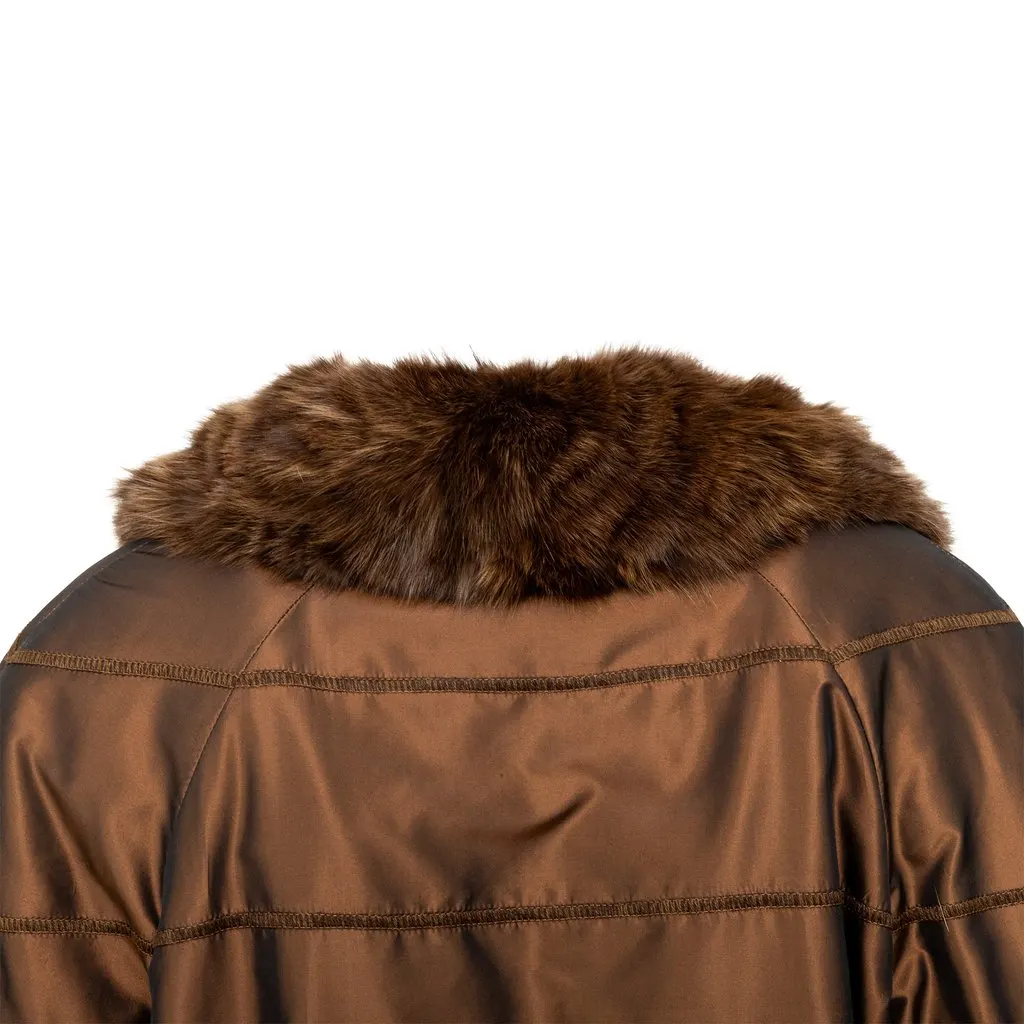 Unsigned Coat with Fur - '90s Brown Satin Good - Box View