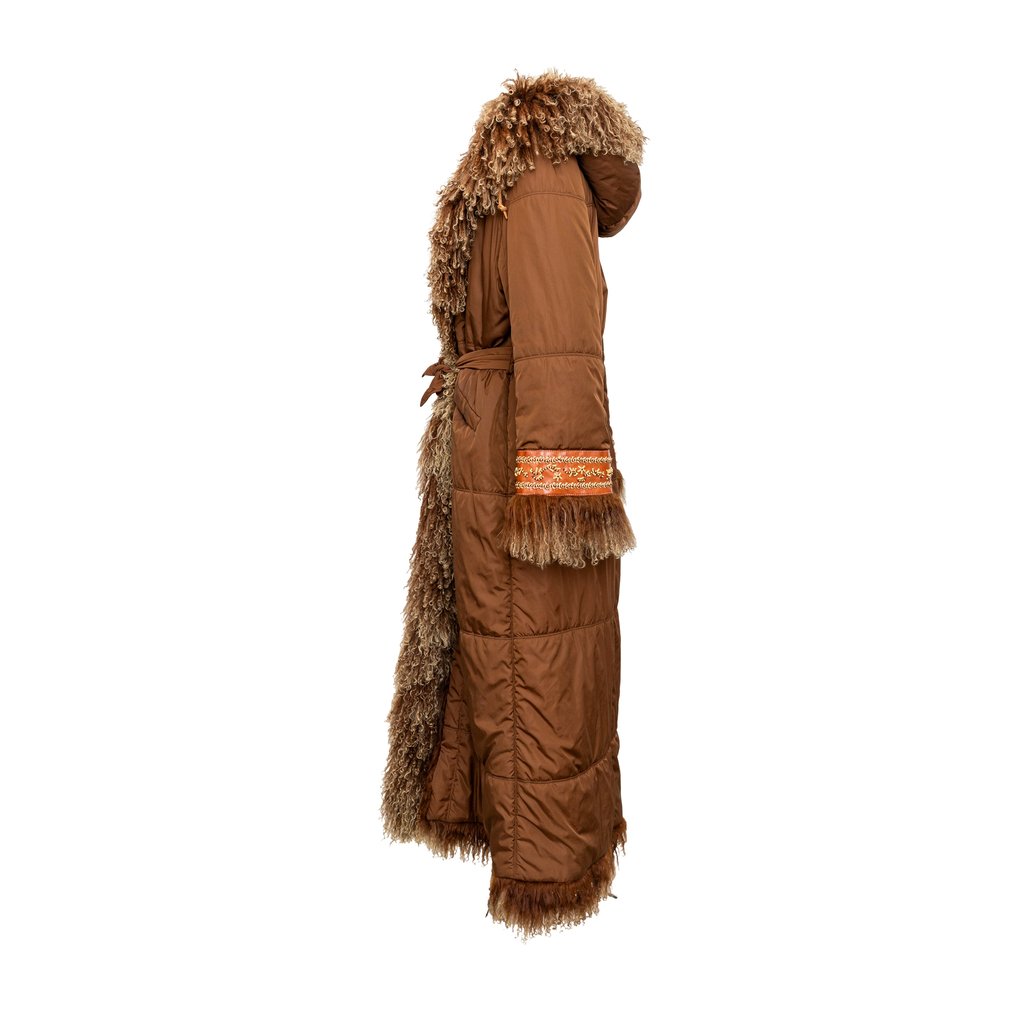 Unsigned Scervino Nylon Coat with Fur - '90s Brown FR 44