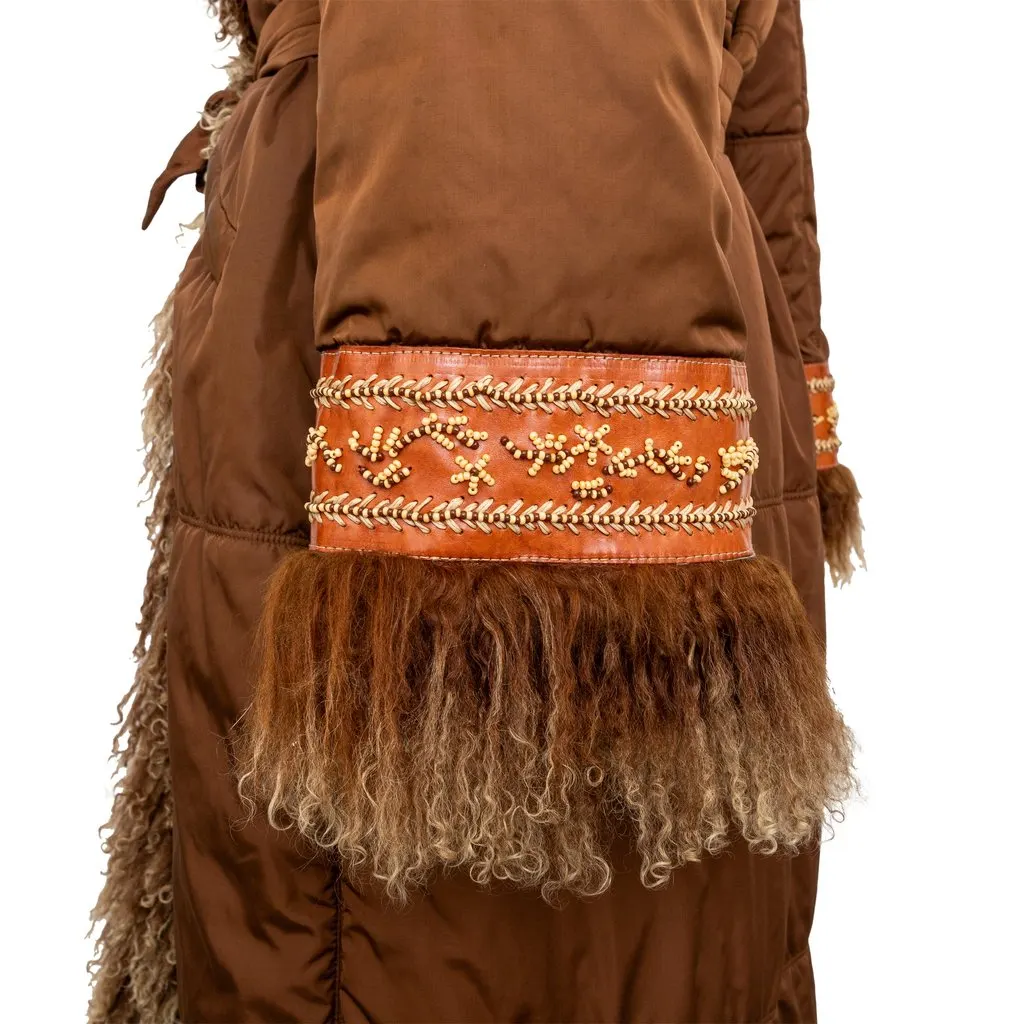 Unsigned Scervino Nylon Coat with Fur - '90s Brown Good - Inside View