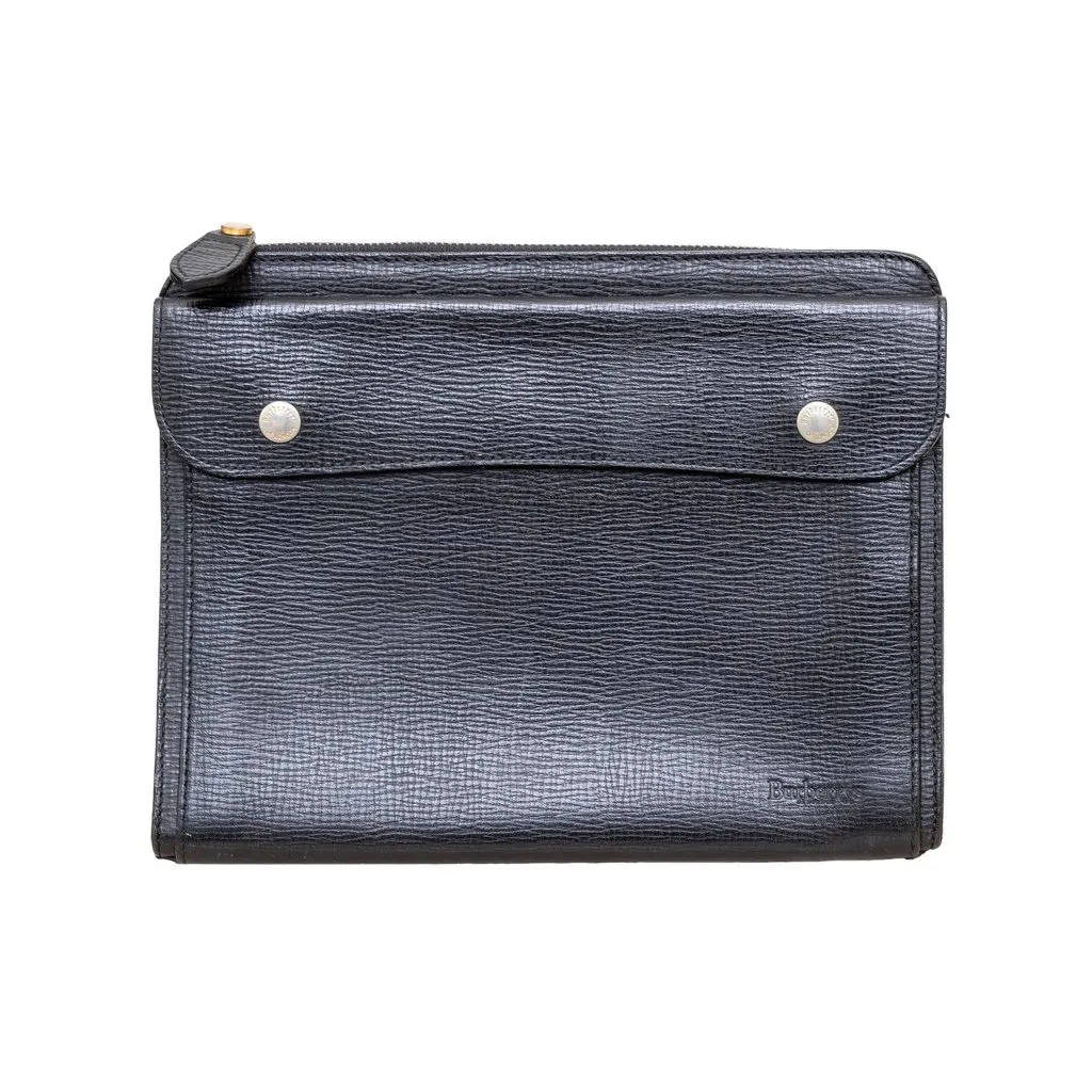 Burberry Vintage Clutch Bag - '90s Black Leather Good - Front View