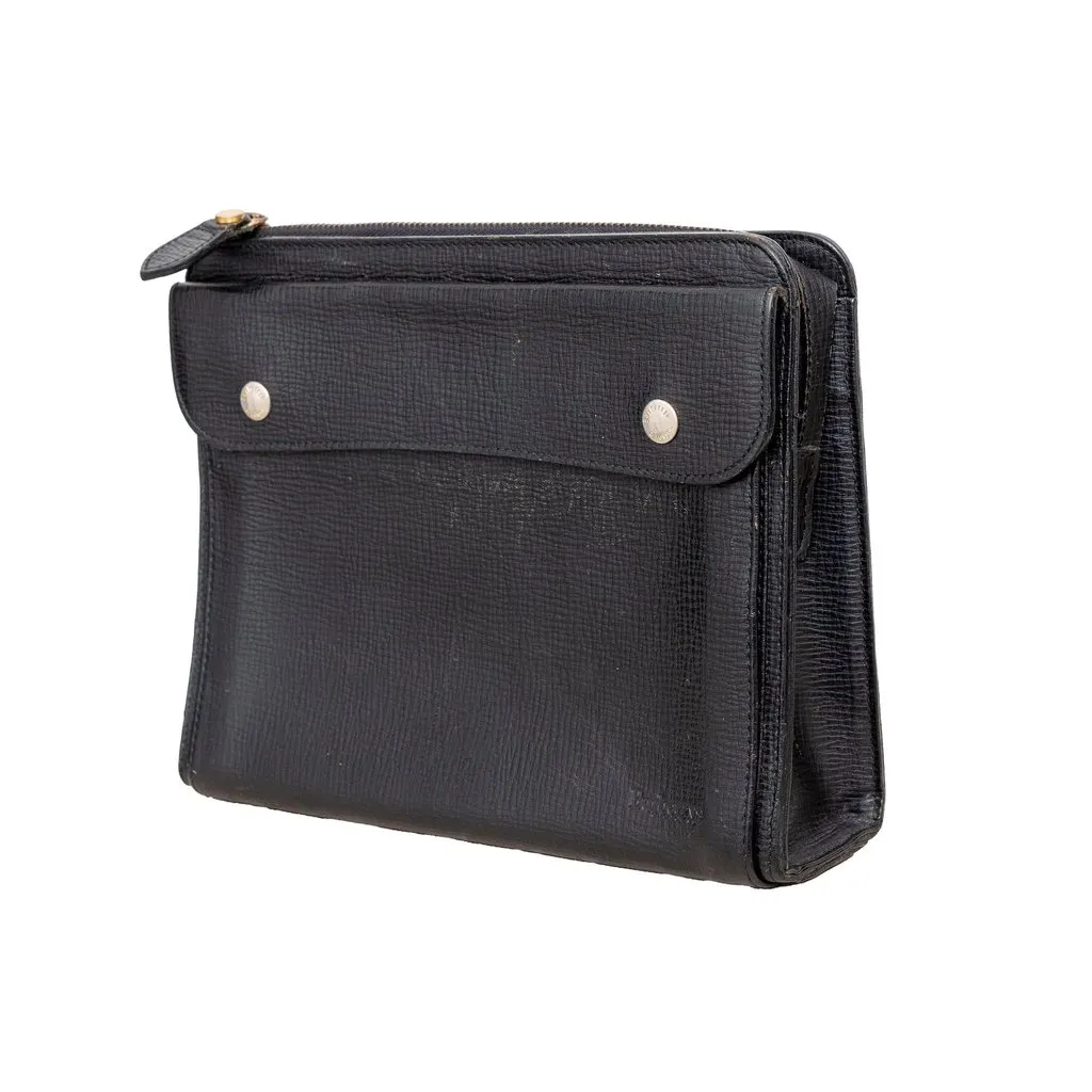 Burberry Vintage Clutch Bag - '90s Black Leather Good - Back View