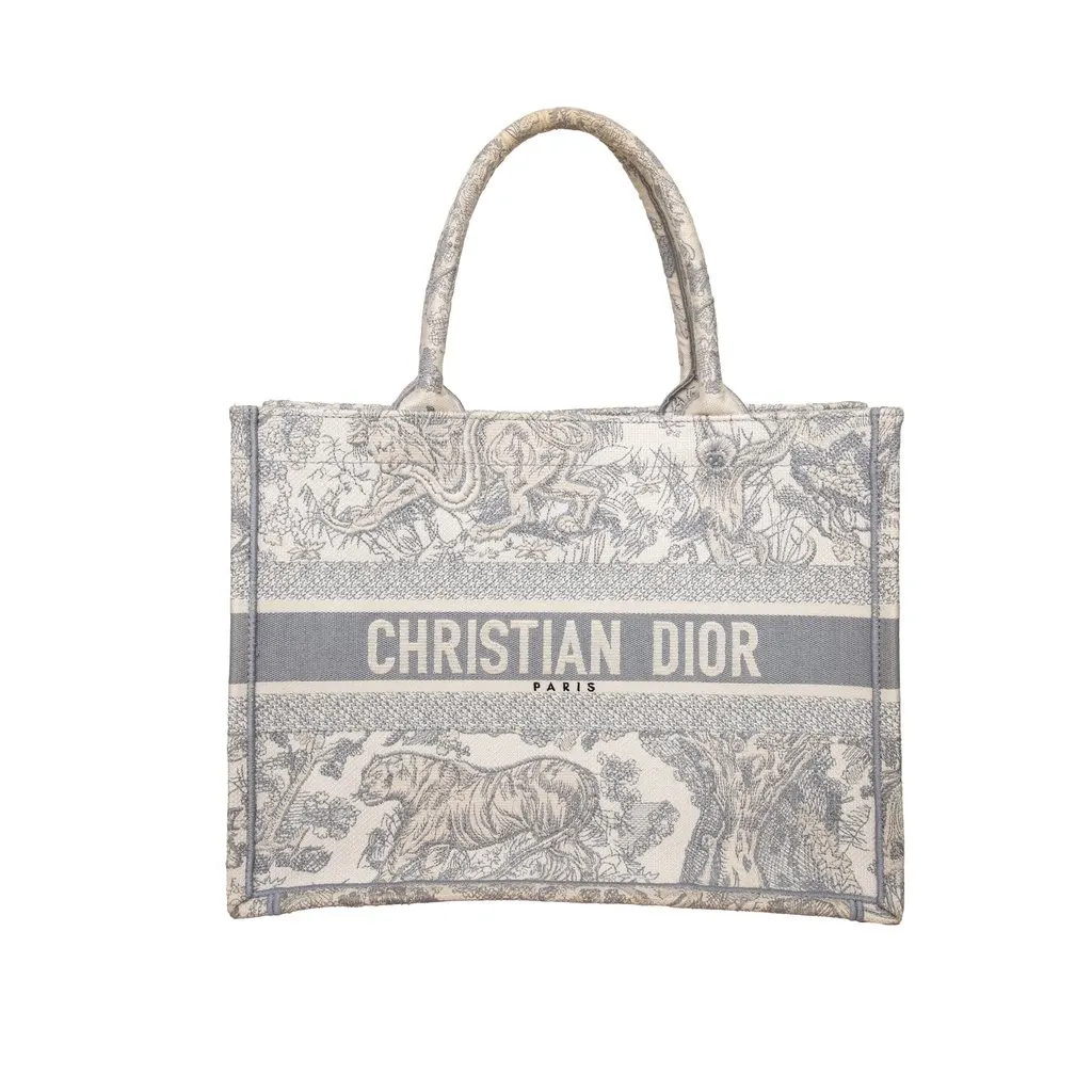 Dior Toile de Jouy Canvas Medium Book Tote - '20s Grey Canvas Good - Front View