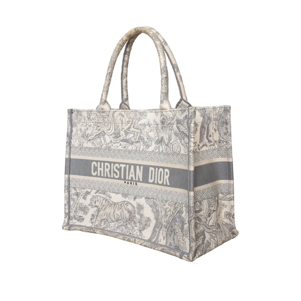 Dior Toile de Jouy Canvas Medium Book Tote - '20s Grey Canvas Good - Back View
