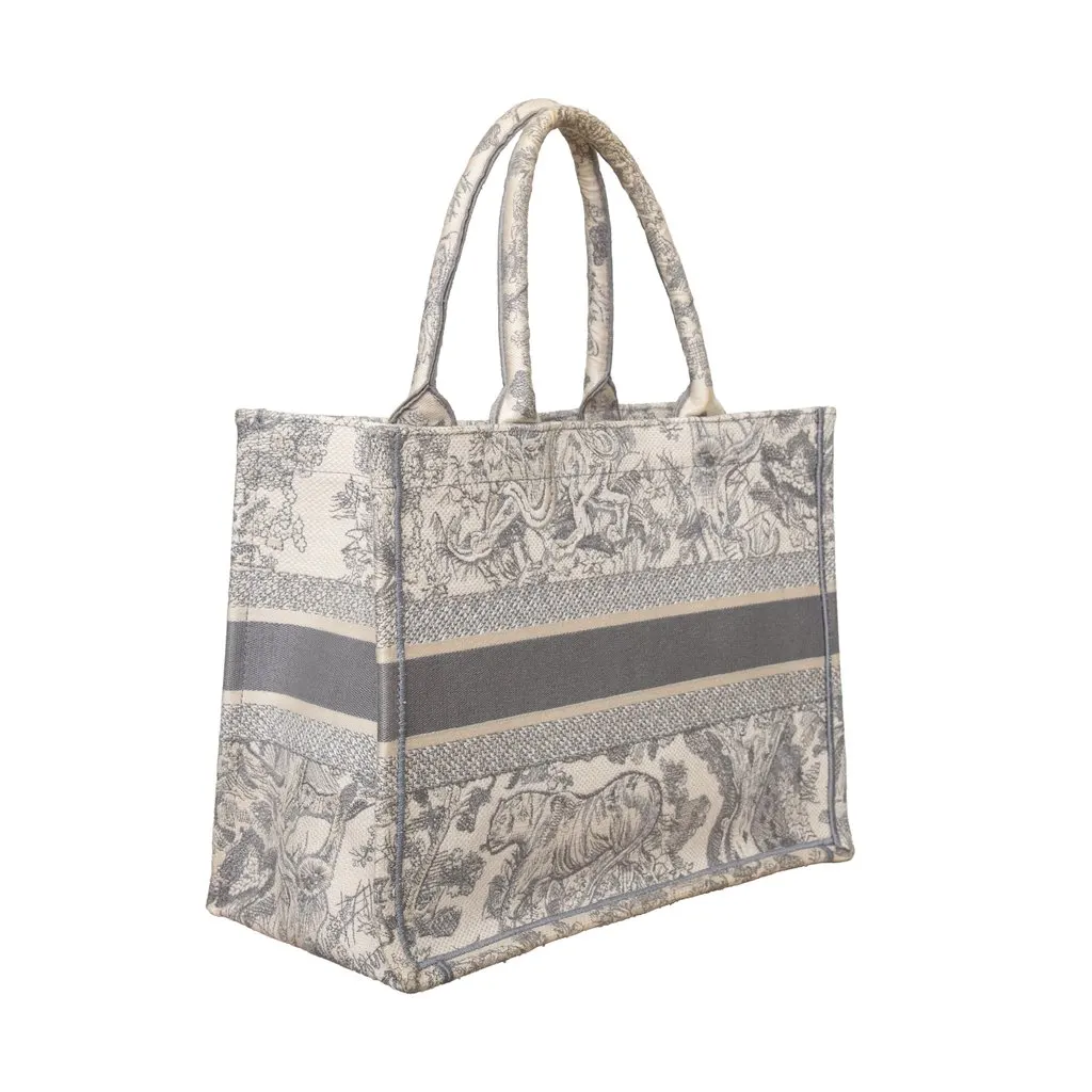 Dior Toile de Jouy Canvas Medium Book Tote - '20s Grey Canvas Good - Model View