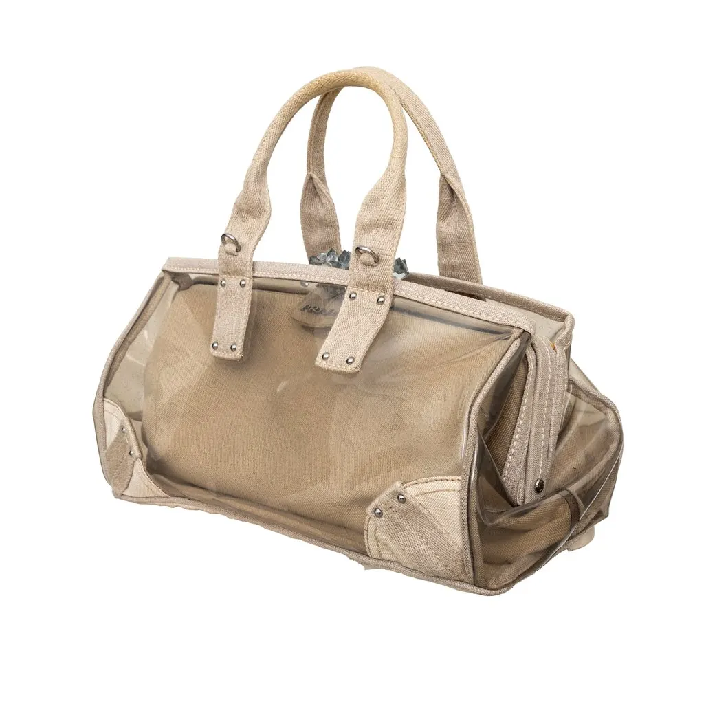 Prada Crystal Embellished PVC Canvas Frame Bag - '10s Beige Canvas Good - Back View