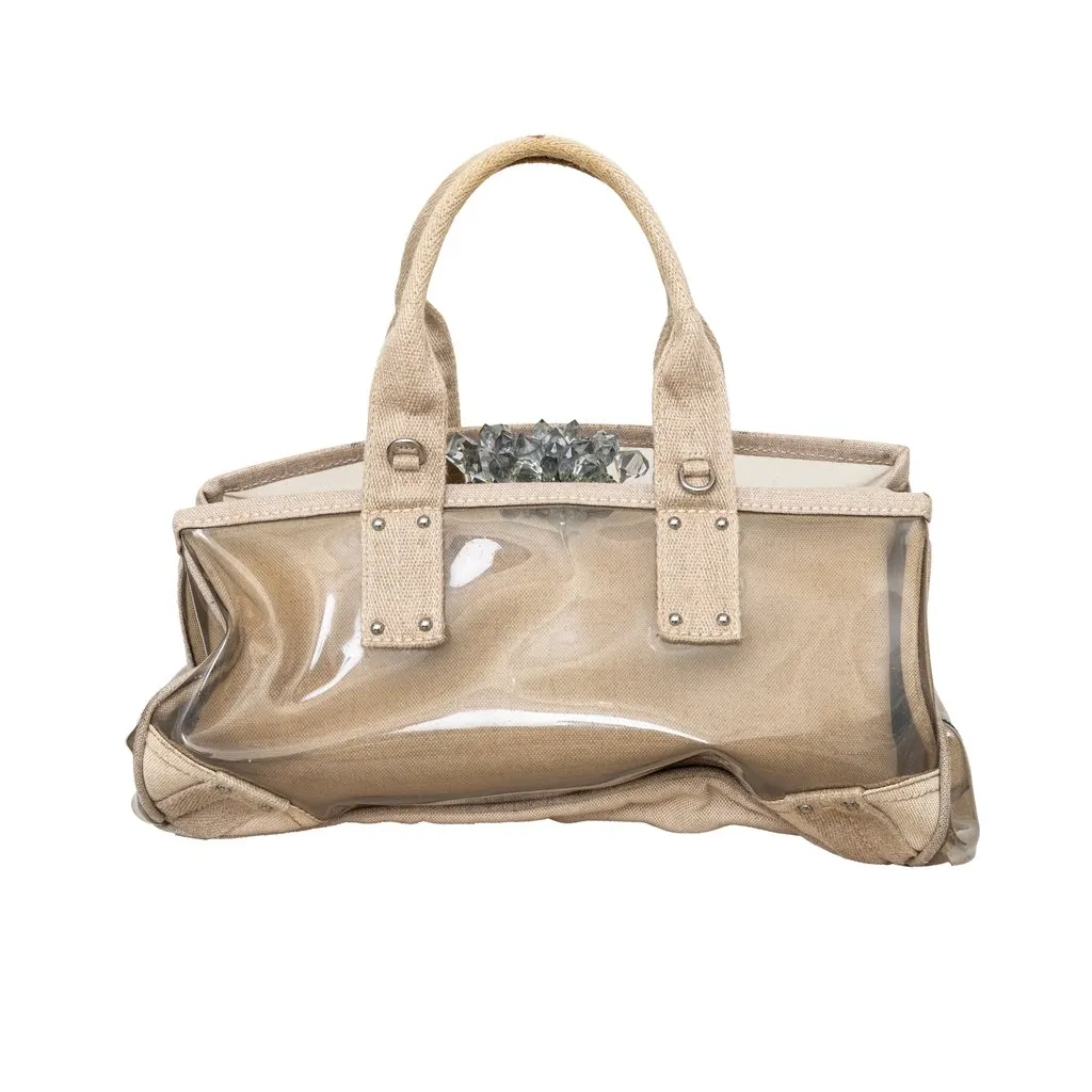 Prada Crystal Embellished PVC Canvas Frame Bag - '10s Beige Canvas Good - Inside View
