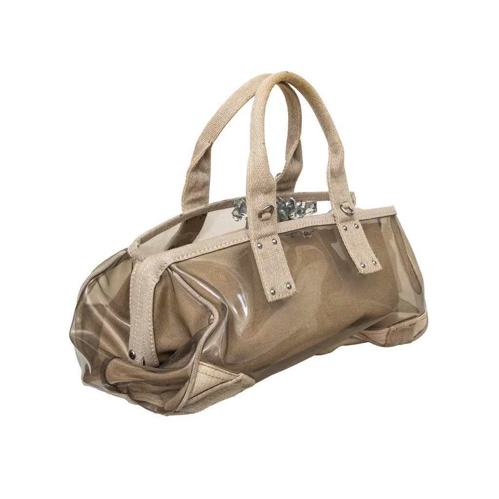 Prada Crystal Embellished PVC Canvas Frame Bag - '10s Beige Canvas Good - Model View