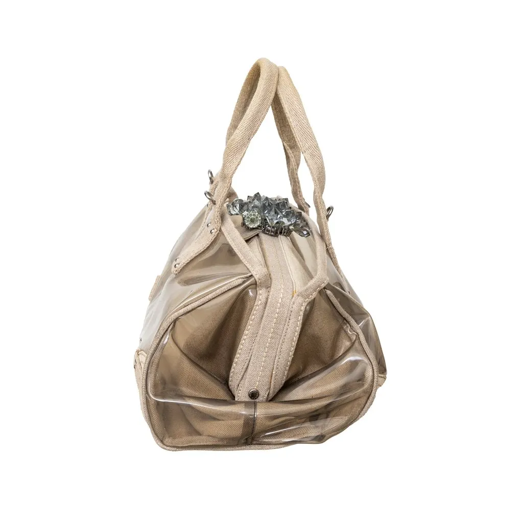 Prada Crystal Embellished PVC Canvas Frame Bag - '10s Beige Canvas Good - Box View