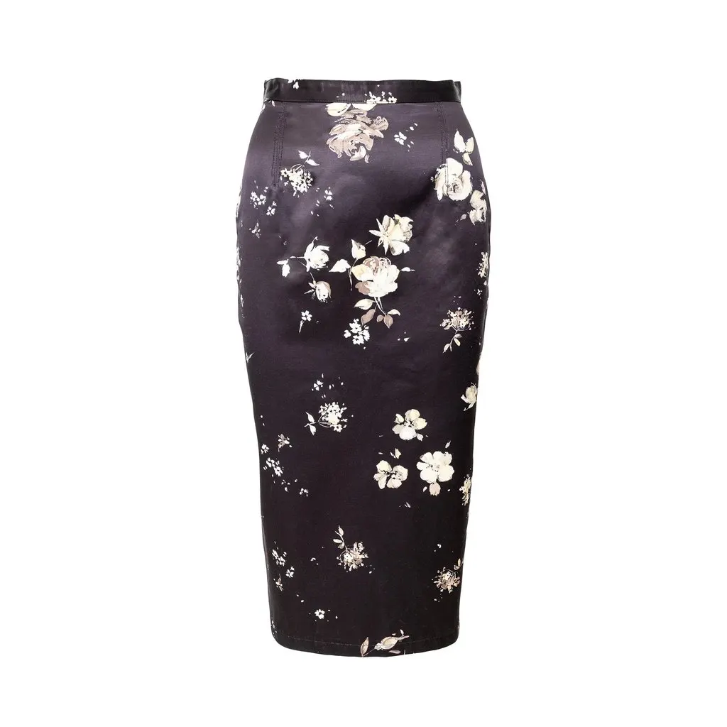 Roberto Cavalli Flower Printed Skirt - '00s Black Good - Front View