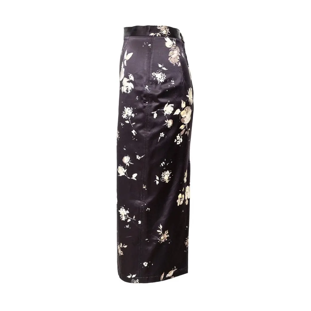 Roberto Cavalli Flower Printed Skirt - '00s Black Good - Back View