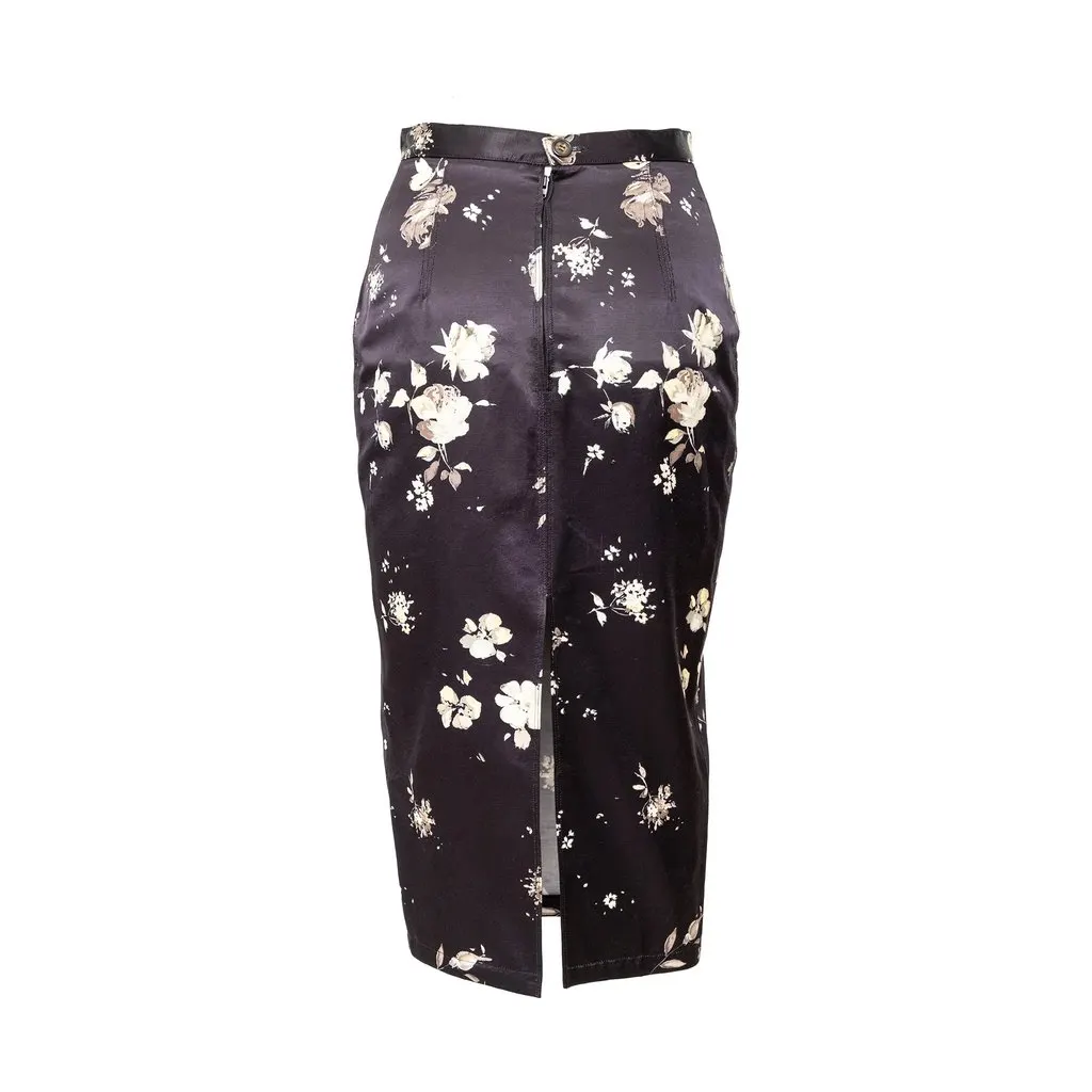 Roberto Cavalli Flower Printed Skirt - '00s Black Good - Inside View
