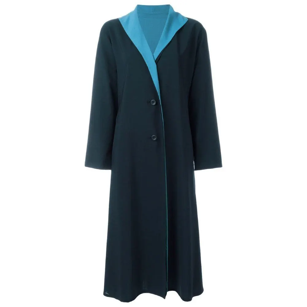 Issey Miyake Blue Reversible Overcoat - '90s Blue Wool Good - Front View