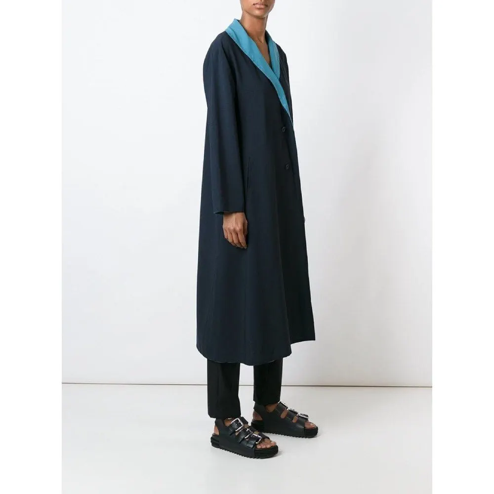 Issey Miyake Blue Reversible Overcoat - '90s Blue Wool Good - Inside View