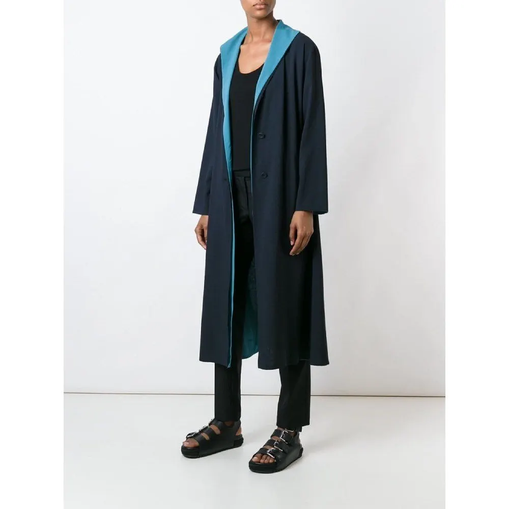 Issey Miyake Blue Reversible Overcoat - '90s Blue Wool Good - Model View