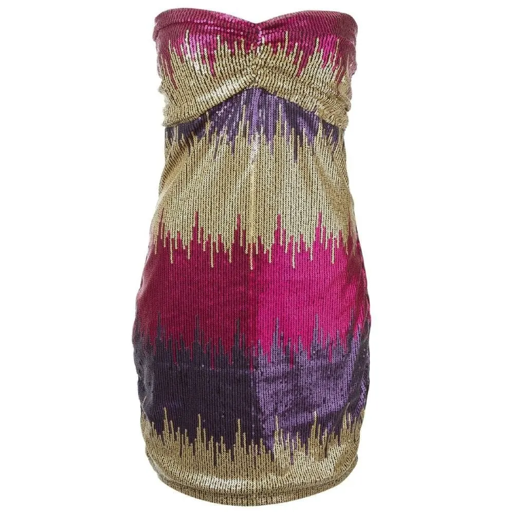 Versace Multicolor Strapless Sequined Mini Dress - '90s Red Good - Front View