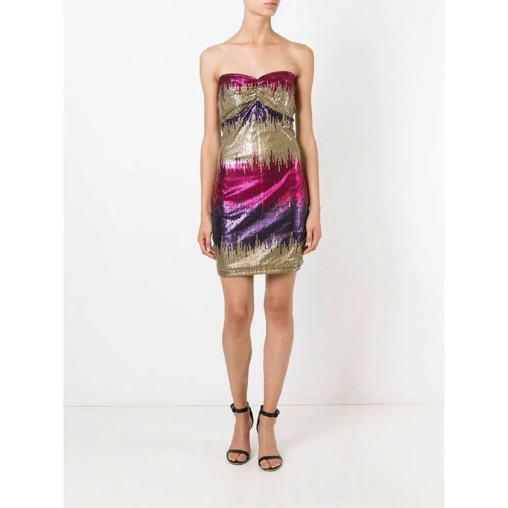 Versace Multicolor Strapless Sequined Mini Dress - '90s Red Good - Back View