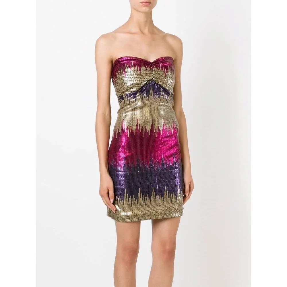 Versace Multicolor Strapless Sequined Mini Dress - '90s Red Good - Inside View