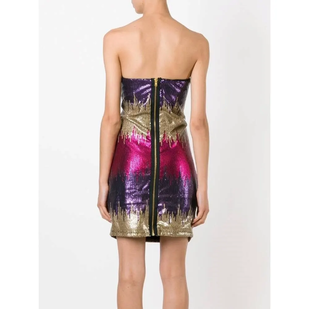 Versace Multicolor Strapless Sequined Mini Dress - '90s Red Good - Model View