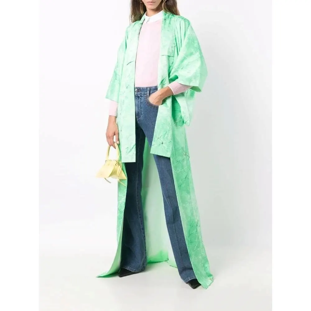 Unsigned Green Silk Kimono - '70s Green Silk Good - Back View