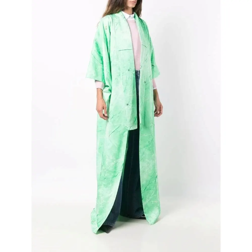 Unsigned Green Silk Kimono - '70s Green Silk Good - Inside View