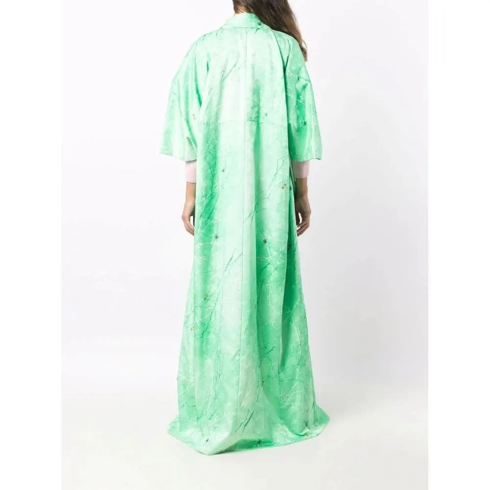Unsigned Green Silk Kimono - '70s Green Silk Good - Model View