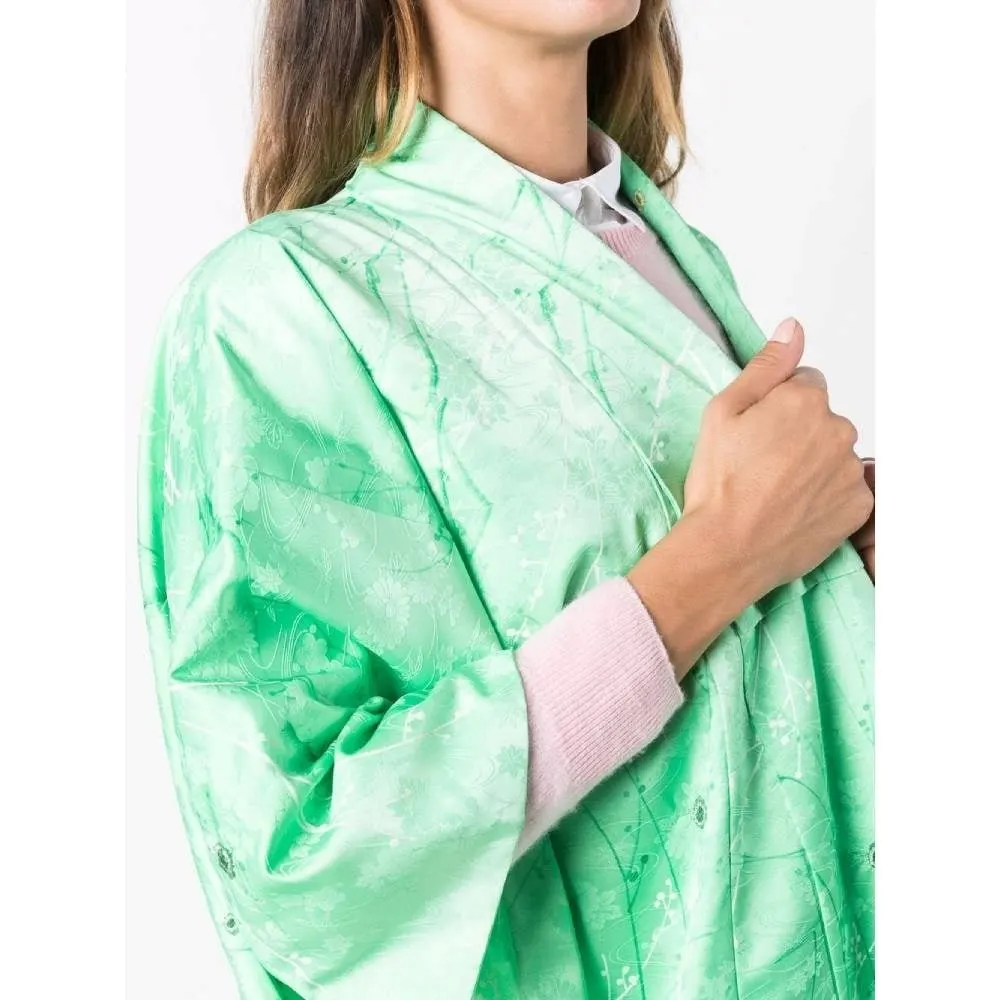 Unsigned Green Silk Kimono - '70s Green Silk Good - Box View