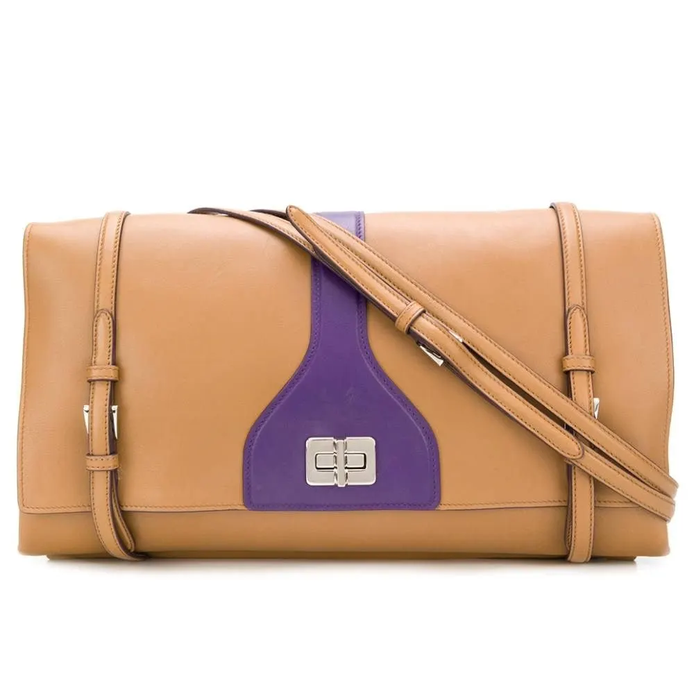 Prada Beige and Purple Leather Shoulder Bag - 2000s Beige Leather Good - Front View