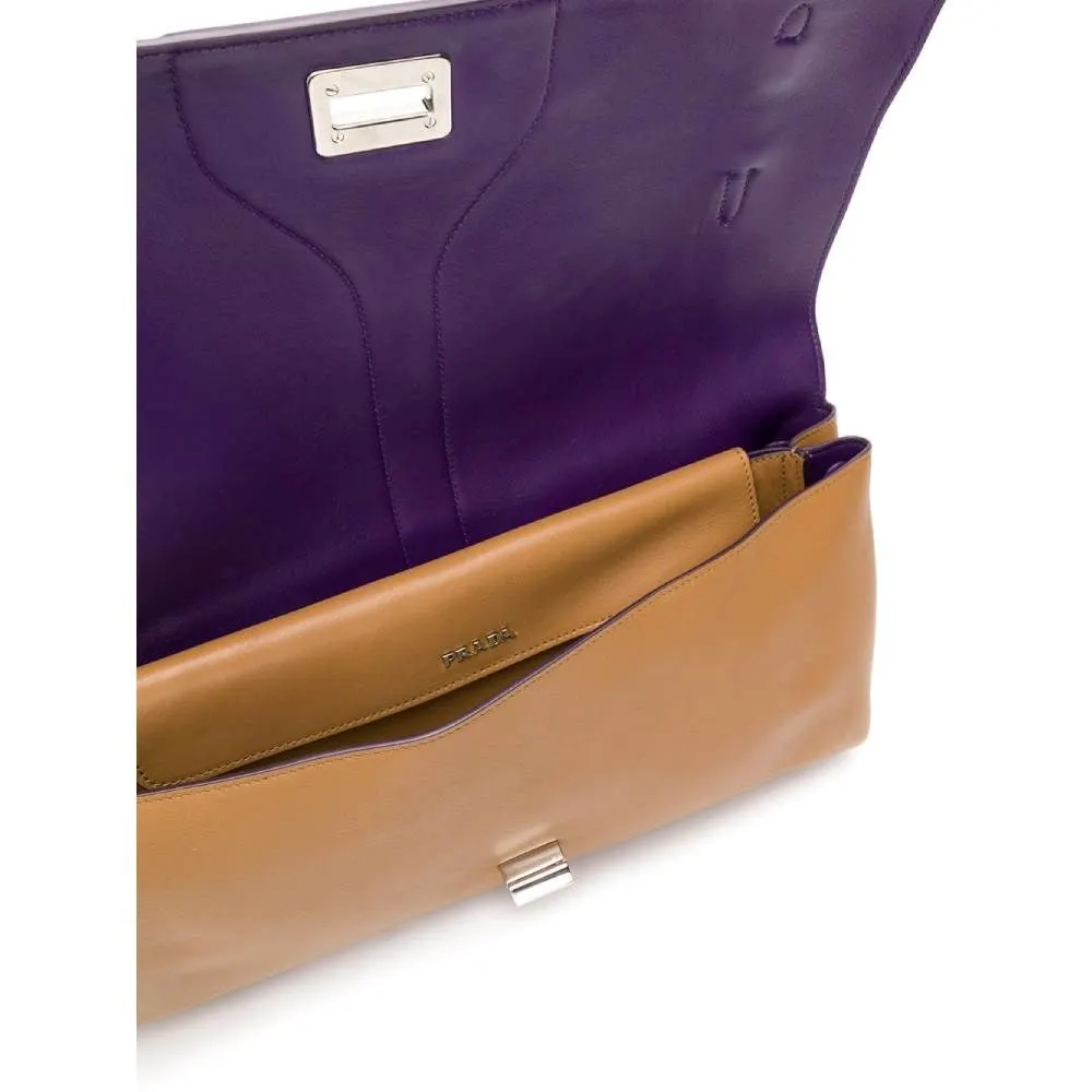 Prada Beige and Purple Leather Shoulder Bag - 2000s Beige Leather Good - Model View