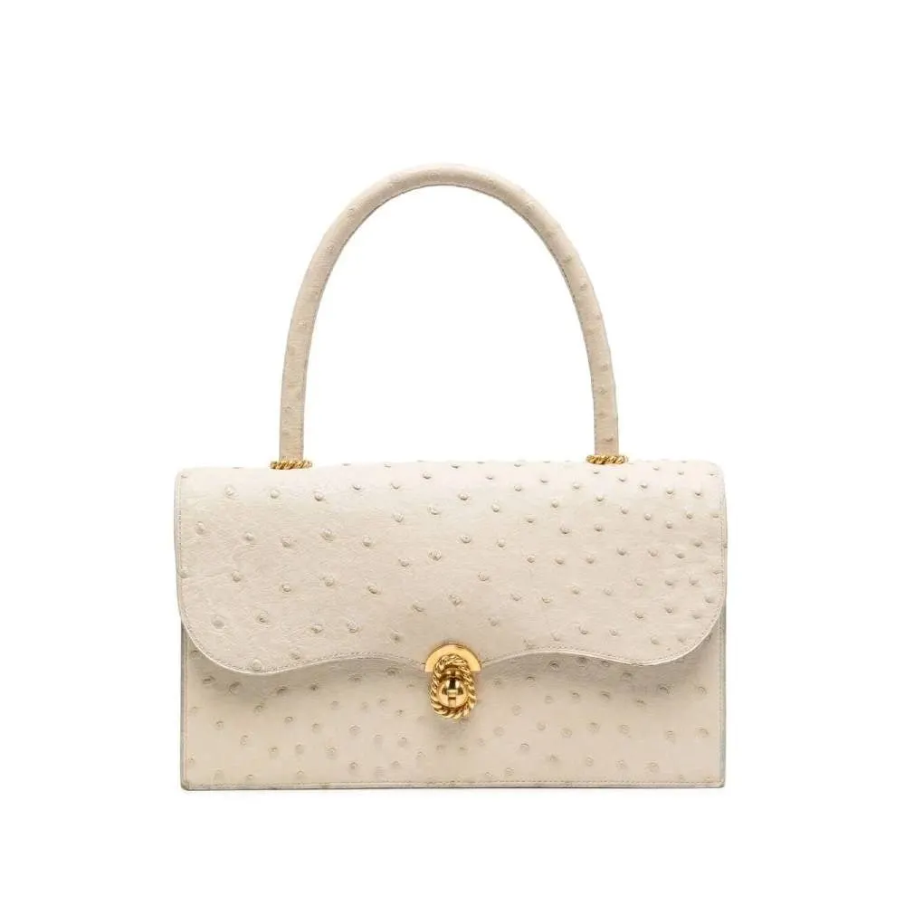 Hermès Ivory Ostrich Leather Handbag - '60s White Leather Good - Front View