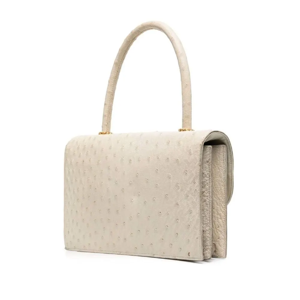 Hermès Ivory Ostrich Leather Handbag - '60s White Leather Good - Inside View