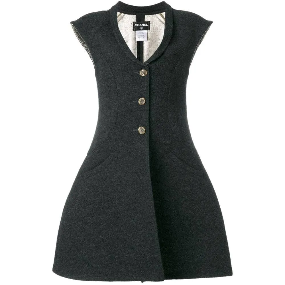 Chanel Dark Grey Overcoat Dress - 2000s Grey Good - Front View