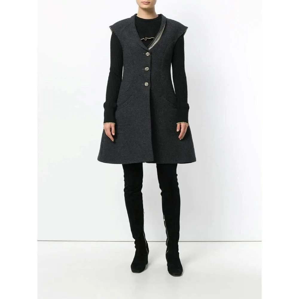 Chanel Dark Grey Overcoat Dress - 2000s Grey Good - Back View