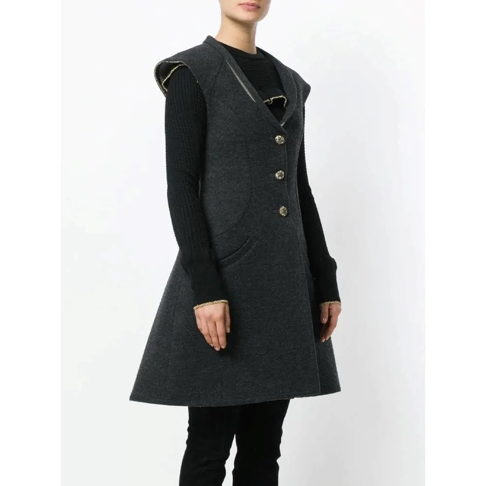Chanel Dark Grey Overcoat Dress - 2000s Grey Good - Inside View