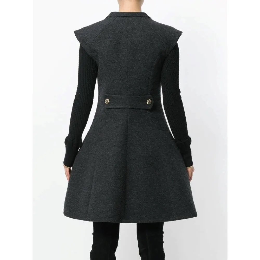 Chanel Dark Grey Overcoat Dress - 2000s Grey Good - Model View