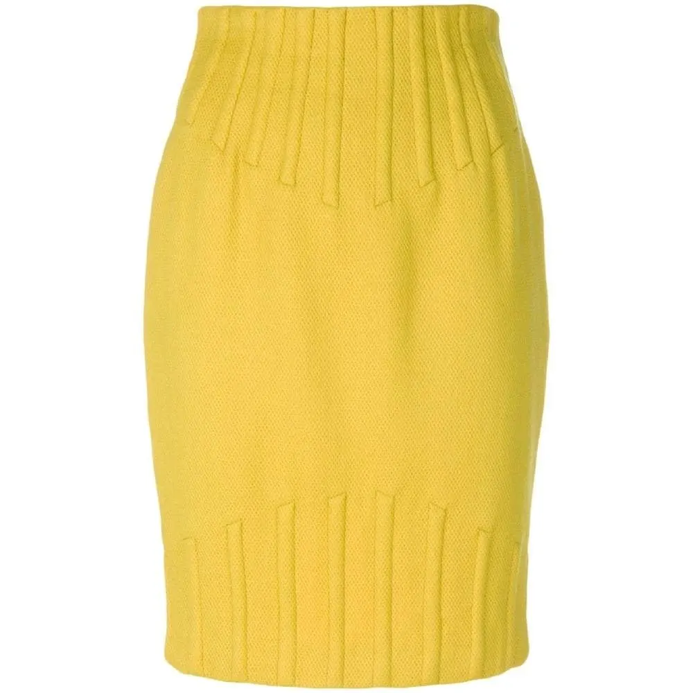 Thierry Mugler Yellow Wool Skirt - '80s Yellow Wool Good - Front View