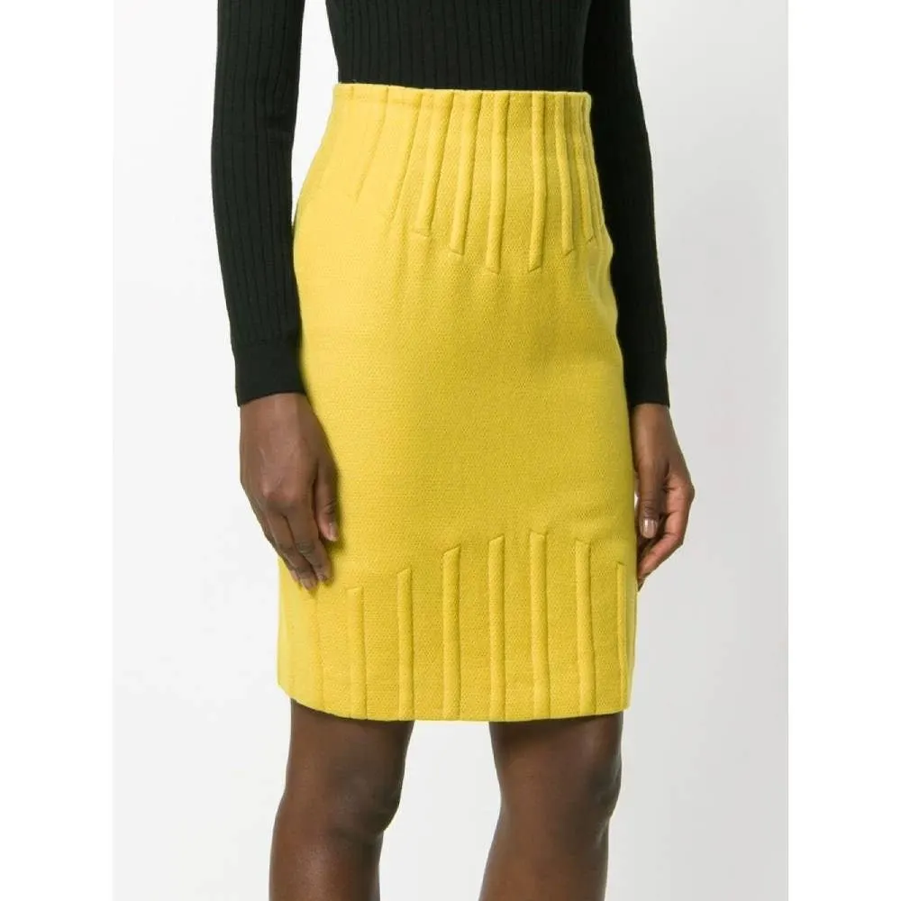 Thierry Mugler Yellow Wool Skirt - '80s Yellow Wool Good - Inside View