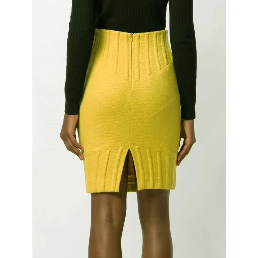 Thierry Mugler Yellow Wool Skirt - '80s Yellow Wool Good - Model View