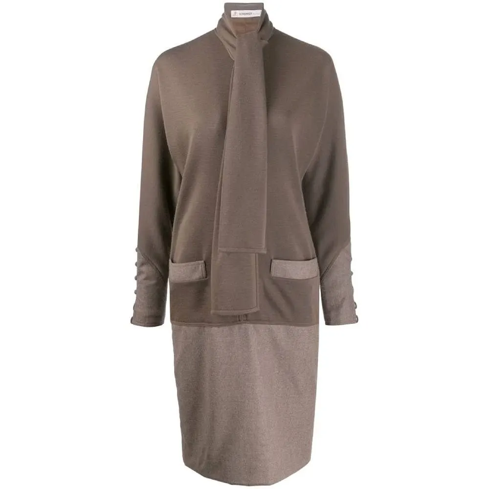 Unsigned Wool Dress - '90s Brown Wool Good - Front View