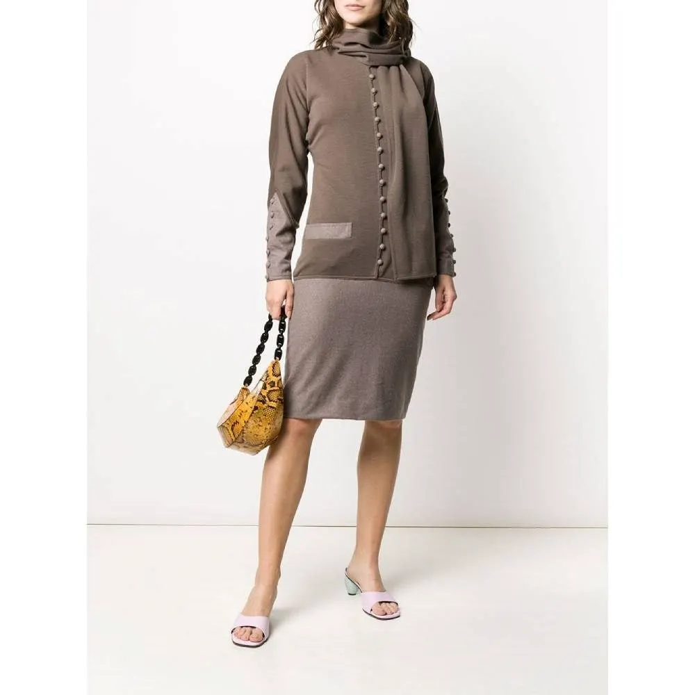 Unsigned Wool Dress - '90s Brown Wool Good - Back View