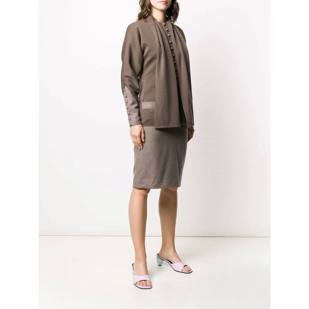 Unsigned Wool Dress - '90s Brown Wool Good - Model View