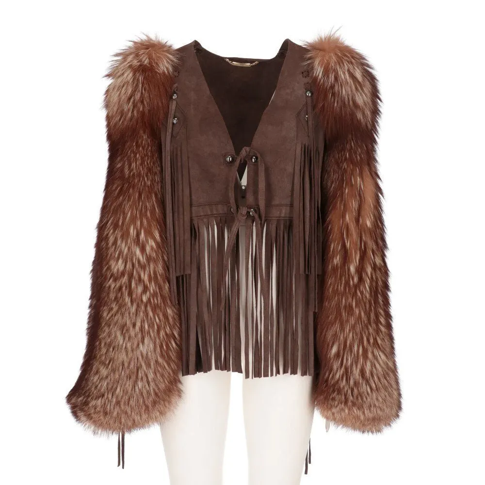 Dolce & Gabbana Brown Fur Jacket - 2000s Brown Lace Good - Front View