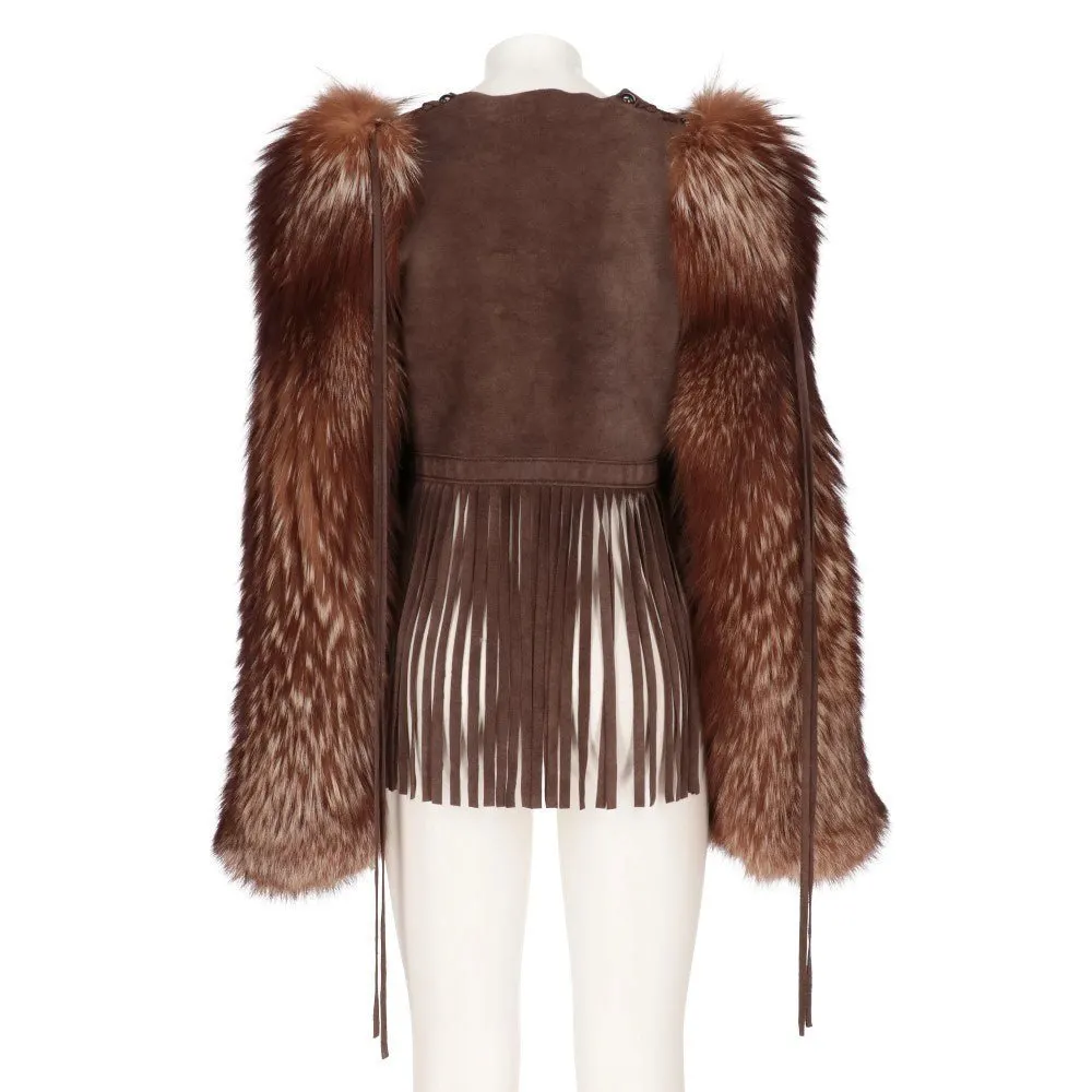 Dolce & Gabbana Brown Fur Jacket - 2000s Brown Lace Good - Back View