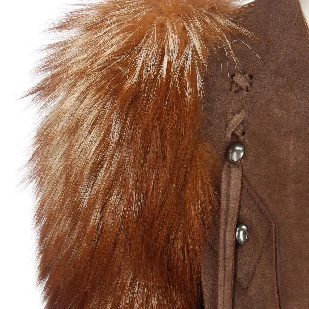 Dolce & Gabbana Brown Fur Jacket - 2000s Brown Lace Good - Model View