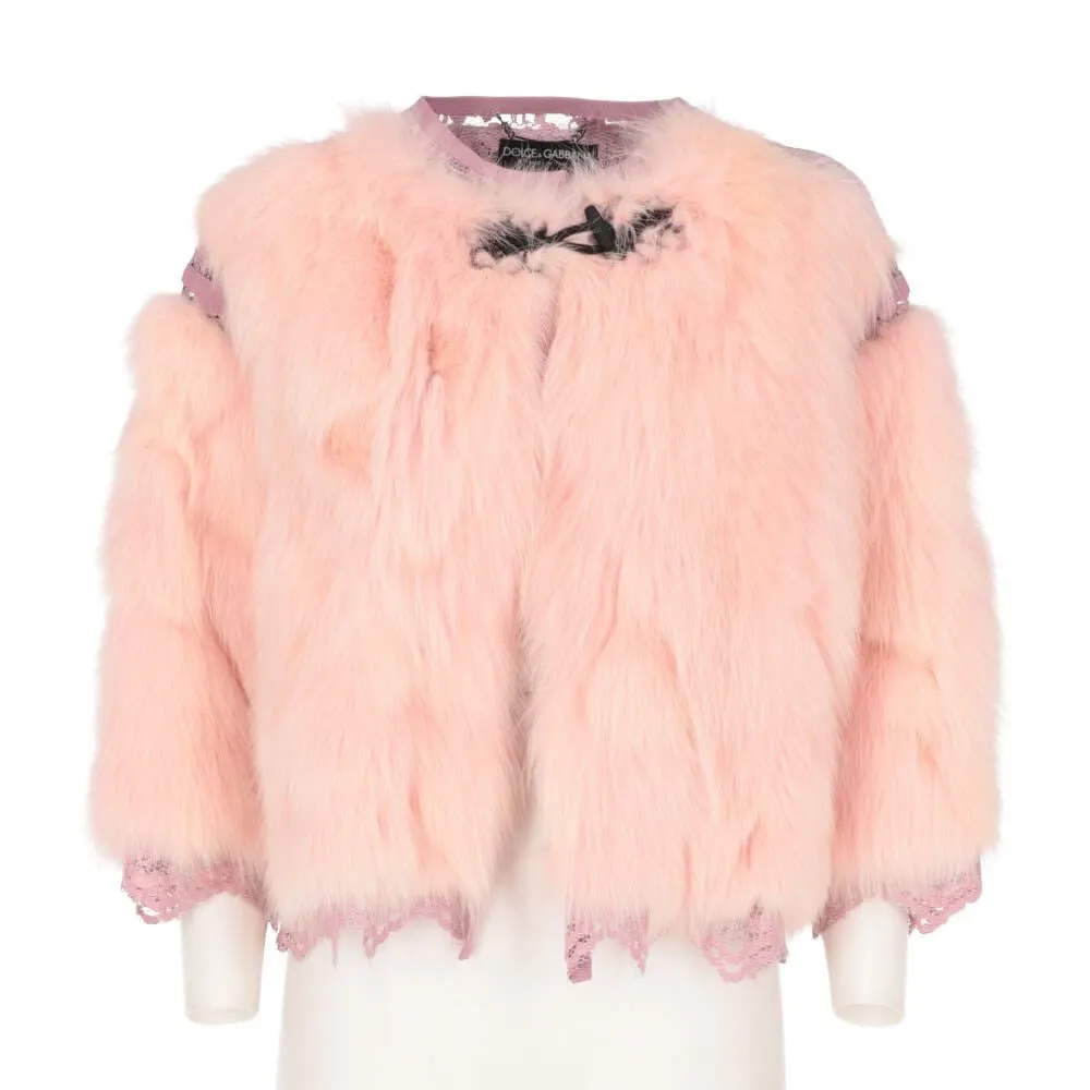 Dolce & Gabbana Pink Fur Crop Jacket - 2000s Pink Lace Good - Front View