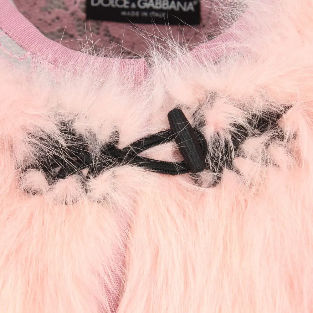 Dolce & Gabbana Pink Fur Crop Jacket - 2000s Pink Lace Good - Model View