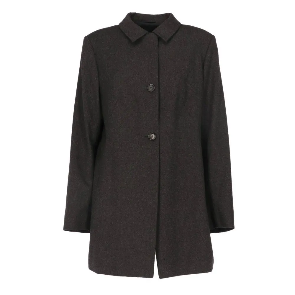 Jil Sander Anthracite Wool Coat - 2000s Red Wool Good - Front View